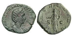 SALONINA (moglie di Gallieno) Sesterzio. D/ Busto diademato e drappeggiato R/ Giunone stante con patera e scettro. Coh. 62 RIC 46 Tredici 33 Ae g 19,01 Rara • Ex InAsta 29, lotto 1255 q.BB/BB