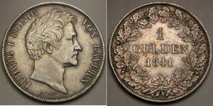 BAVARIA (German Kingdom) 1 Gulden 1841 - Silver 0.9 - Ludwig I. - VF/XF - 3484 *