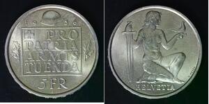 SWITZERLAND 5 Francs 1936 B - Silver 0.835 - Confederation Armament Fund - 3990