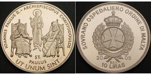 ORDER OF MALTA 10 Liras 2005 Proof - Portrait of Pope - 1314 