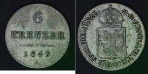 AUSTRIA 6 Kreuzer 1849 A - Silver 0.438 - Franz Joseph I. - VF - 407