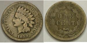 USA Indian Head Cent 1859 - Copper-Nickel - Without Shield - F - 3060 *