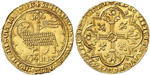 1355,FRANKREICH. Königreich und Republik. Jean II. le Bon, 1350-1364. Mouton d'or o. J. (17.1.1355). 4.62 g. Duplessy 291. Fr. 280. Überdurchschnitt­liche Erhaltung / Extraordinary condition. Gut ...