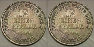 HANNOVER (Germany) 1/12 Thaler 1844 B - Silver 0.52 - Ernst August - VF - 881 *