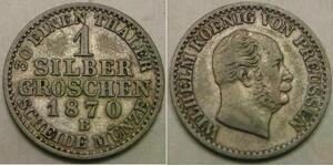 PRUSSIA (Germany) 1 Groschen 1870 B - Billon 0.22 - Wilhelm I. - VF/XF - 2660 *