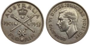 Australia - Florin 1951 - George VI - 50 Years of Federation - Silver