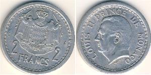 2 Franc Monaco (1297 - ) Aluminium Louis II de Monaco (1870-1949)