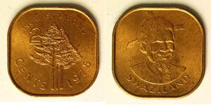 SWAZILAND 2 Cents 1975 - Bronze - F.A.O. - Sobhuza II. - aUNC - 2423