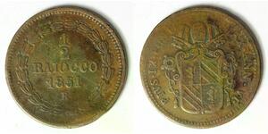 PAPAL STATES 1/2 Baiocco 1851 VIR - Copper - Pope Pius IX. - 4526