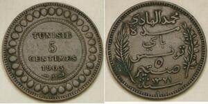 TUNISIA 5 Centimes AH 1321 / 1903 A - Bronze - Muhammad IV. - VF+ - 2768 *