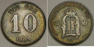 SWEDEN 10 Ore 1904 - Billon / Silver 0.4 - Toned - Oscar II. - VF+ - 2889 *