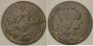 FRANCE 5 Centimes 1901 - Bronze - XF - 2710 *