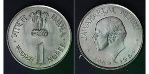 INDIA 1 Rupee ND(1964) - Nickel - Jawaharlal Nehru - XF/aUNC - 1543