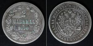 FINLAND 2 Markkaa 1870 S - Silver 0.868 - Alexander II. - VF- - 1548