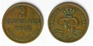OLDENBURG 3 Schwaren 1860 B - Copper - Nicolaus Friedrich Peter - VF - 1093
