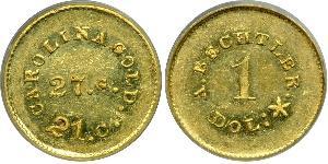  August Bechtler, 1 DOLLAR CAROLINA, 27 gr. 21 carats. PCGS graded MS-62. Well struck with lovely prooflike surfaces. In an old green label holder. The Bechtler mint was a private enterprise cond ...