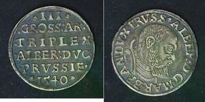 PRUSSIA 3 Groschen 1540 - Silver - Albrecht von Brandenburg - XF - 672