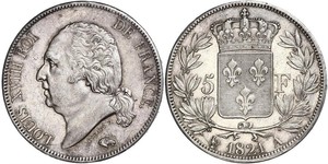 Frankreich, Ludwig XVIII.5 Francs 1821 A. Gadoury 614. Schöne Patina. Vorzüglich +