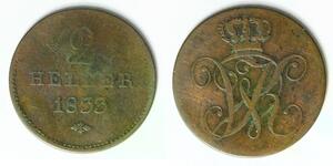 HESSE CASSEL (German State) 2 Heller 1833 - Copper - Friedrich Wilhelm - 1077