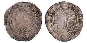 1 Шестипенсовик Английская республика (1649-1660) Серебро 