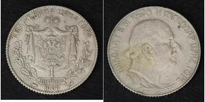 MONTENEGRO 1 Perper 1909 - Silver 0.835 - Nicholas I. - VF- - 3052