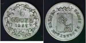 BREMEN (German State) 6 Grote (1/12 Thaler) 1857 - Silver 0.494 - VF - B23