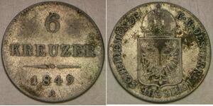 AUSTRIA 6 Kreuzer 1849 A - Billon / Silver 0.438 - Franz Joseph I. - VF+ - 3173*