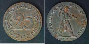 GERMANY (Duren) 25 Pfennig 1919 - Iron - Notgeld - XF/aUNC - 2150