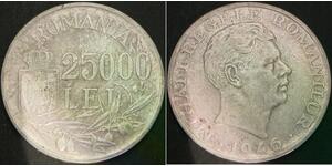 ROMANIA 25000 Lei 1946 - Silver .700 - VF - 3271 