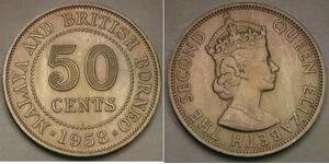 MALAYA & BRITISH BORNEO 50 Cents 1958 H - Cu-Ni - Elizabeth II. - XF/aUNC - 980*