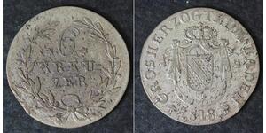 BADEN 6 Kreuzer 1818 - Silver 0.375 - Karl Ludwig Friedrich - VF - 4129
