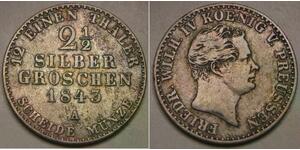 PRUSSIA 2-1/2 Groschen 1843 A - Billon 0.375 - Fried. Wilhelm IV. - VF+ - 2596 *