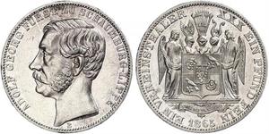 Schaumburg-Lippe. Adolf Georg 1860-1893. Taler 1865 B. Jaeger 16, Thun 390, AKS 19, Kahnt 527. Winzige Randfehler, fast vorzüglich