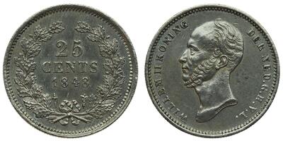 Netherlands - 25 Cents 1848 - Willem II, Nice Quality, Silver