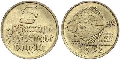5 Pfennig 但澤自由市 (1920 - 1939) 青铜/铝 