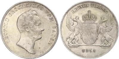 Baden-Durlach. Leopold 1830-1852. Kronentaler 1831. Jaeger 47, AKS 77. Winzige Randfehler, winz ...