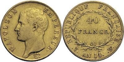 40 francs or, Lille an 14. Atelier varié. - Références : Gadoury  1081 - Friedberg  481 - Or. 1 ...