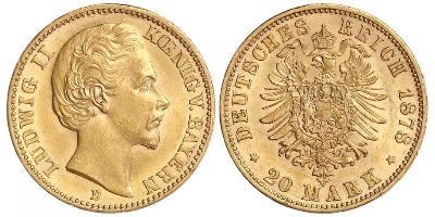 Bayern, Ludwig II. 20 Mark 1878. Jaeger 194. GOLD. Fast Stempelglanz