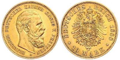 Preußen10 Mark 1888 A. Jaeger 247. GOLD. Kl. Kratzer. Sehr schön