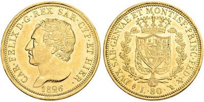 1826,ITALIEN. Savoyen / Sardinien. Carlo Felice, 1821-1831. 80 Lire 1826, Torino. 25.76 g. Mont ...