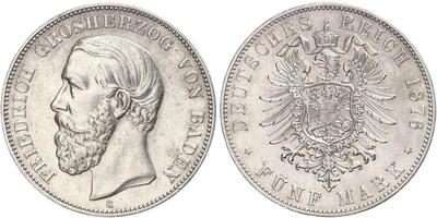 5 Mark Grand Duchy of Baden (1806-1918) Silber Friedrich I. (Baden, Großherzog) (1826 - 1907)