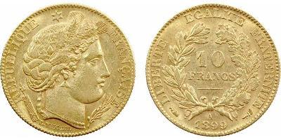 IIIe République, 10 francs Cérès, 1899 Paris A/REPUBLIQUE - FRANÇAISE. Tête de Cérès couronnée  ...