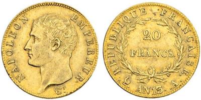 1804,FRANKREICH. Königreich und Republik. I. Kaiserreich. Napoleon I. 1804-1815. 20 Francs AN 1 ...