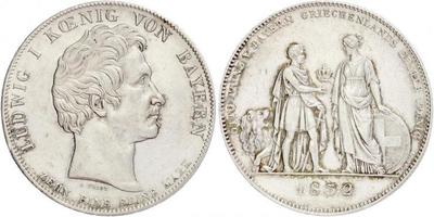 1832,Bayern. Ludwig I. 1825-1848. Geschichtstaler 1832. Otto von Griechenland. Jaeger 42, Thun  ...