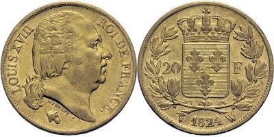 20 francs or, Lille 1824. Atelier varié. - Références : Gadoury  1028 - Friedberg  539 - Or. 6, ...