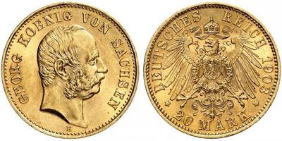 1903,DEUTSCHLAND. Deutsches Kaiserreich. Sachsen, Königreich. Georg, 1902-1904. 20 Mark 1903 E, ...