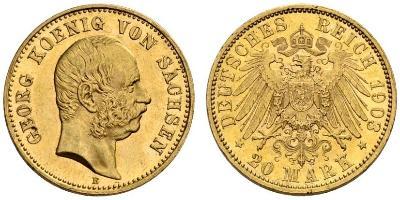 DEUTSCHLAND Kaiserreich Sachsen, Königreich Georg, 1902-1904. 20 Mark 1903, Muldenhütten. 7.96  ...