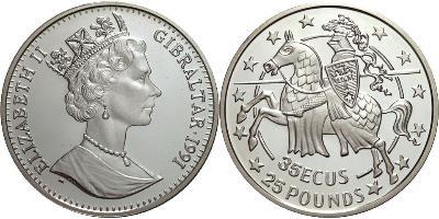 35 Ecu / 25 Pound Gibraltar (1704 - ) Silber Elizabeth II (1926-2022)