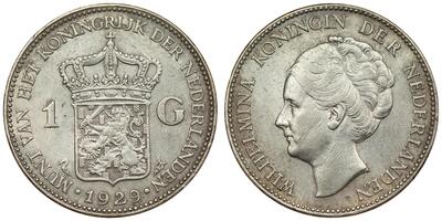 Netherlands - 1 Gulden 1929 - Wilhelmina, Silver