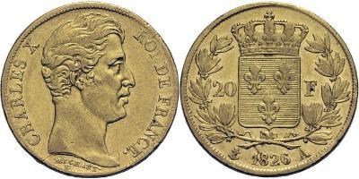 20 francs or, Paris 1826. Atelier et date variés. - Références : Gadoury  1029 - Friedberg  549 ...
